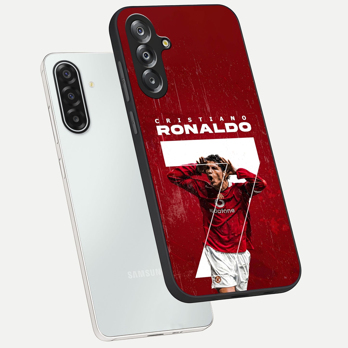 Goal Celebration Legacy Glass Case displayed in angled mockup highlighting energetic sports celebration design with bold athletic theme.