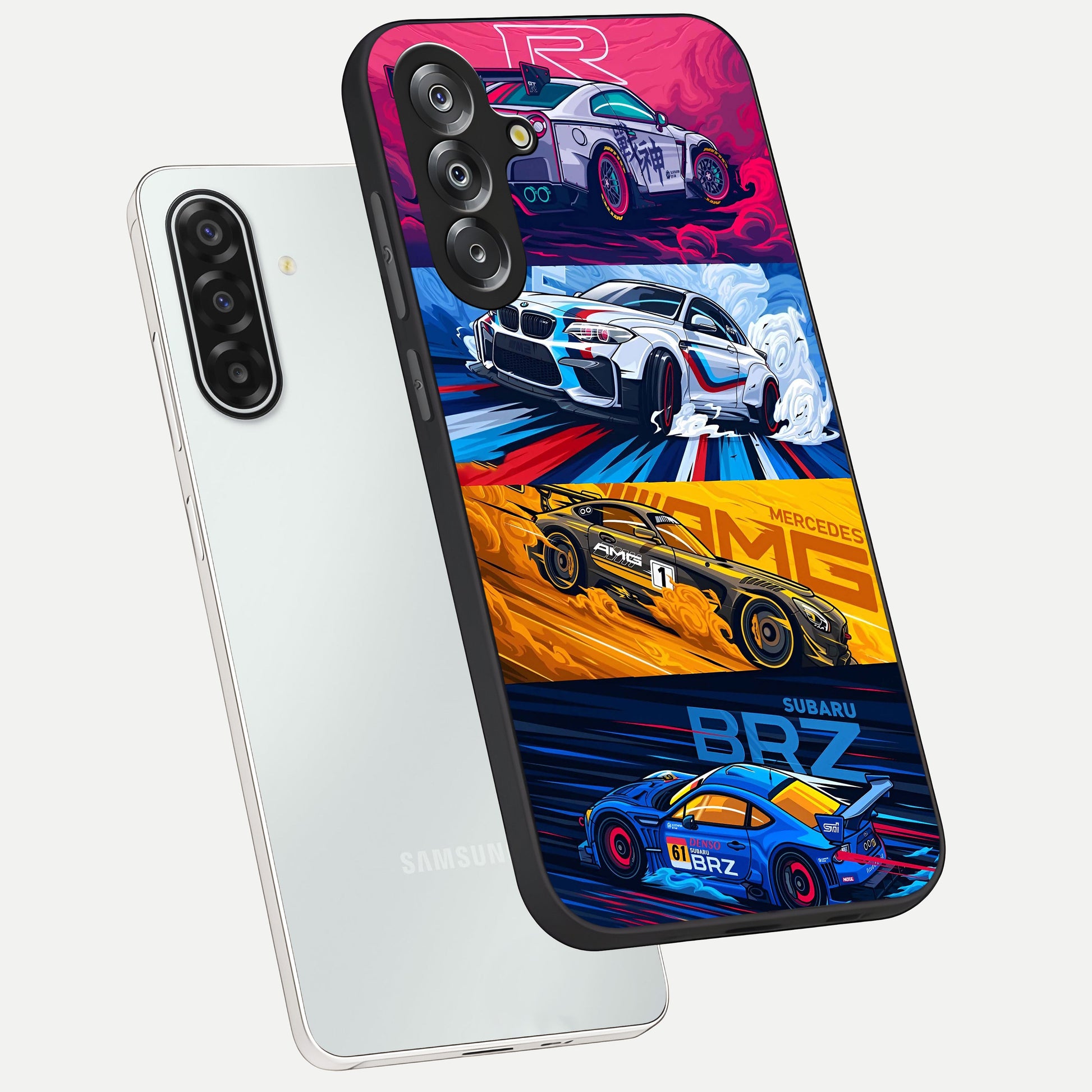 JDM Sports Car Glass Case displayed in angled mockup highlighting sleek Japanese racing car design with automotive aesthetic.