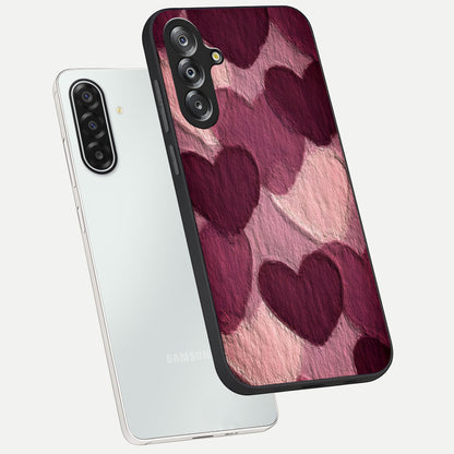 Layered Paper Hearts Glass Case displayed in angled mockup highlighting creative paper craft heart design with romantic aesthetic.