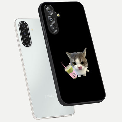 Matcha Cat Style Glass Case displayed in angled mockup highlighting playful feline design with pastel matcha aesthetic.