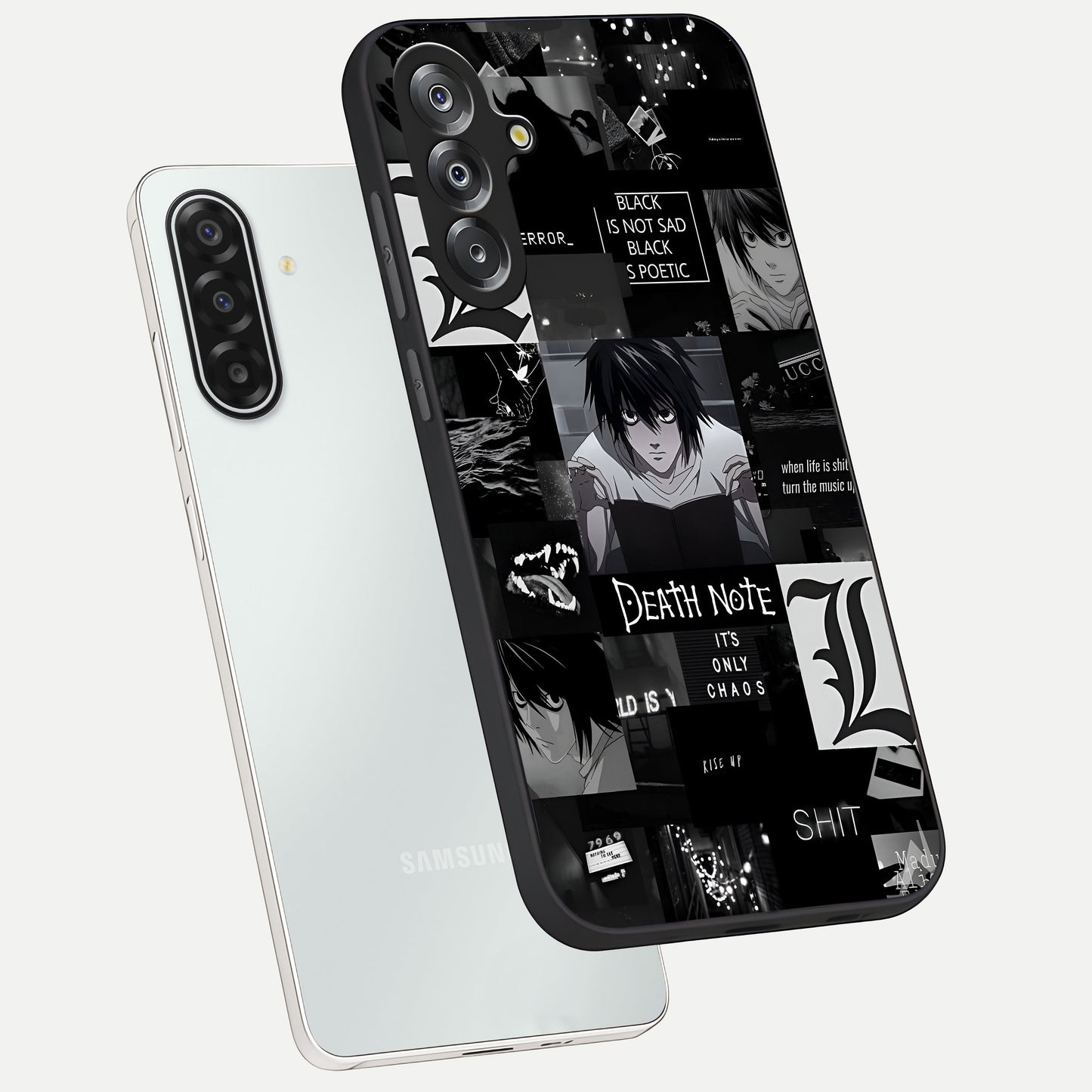 Midnight Chaos Mind Glass Case displayed in angled mockup highlighting chaotic artistic design with dramatic midnight aesthetic.