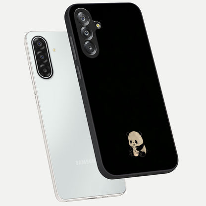 Midnight Panda Love Glass Case displayed in angled mockup highlighting adorable panda illustration with midnight aesthetic.