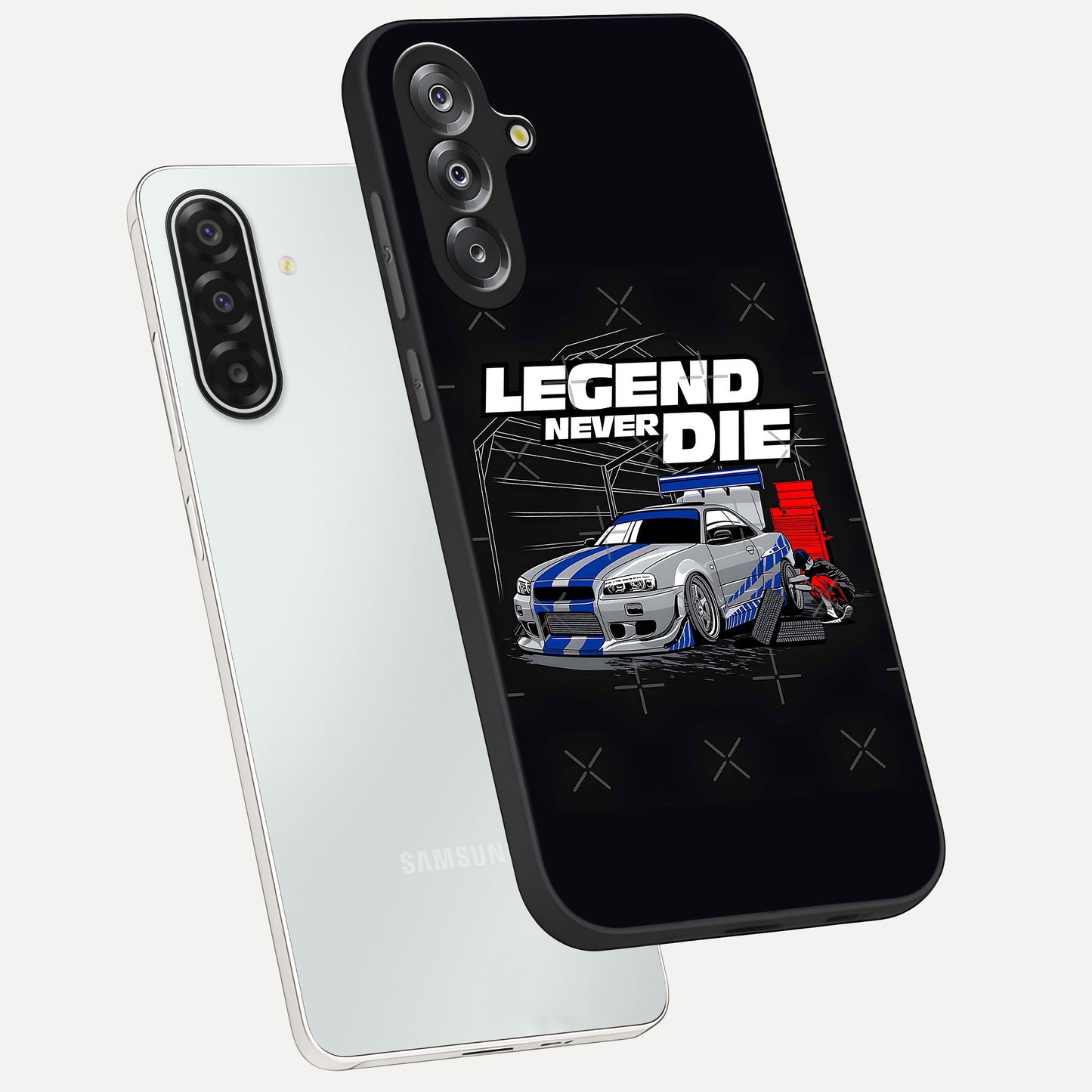 Midnight Racing Legacy Glass Case displayed in angled mockup highlighting dynamic automotive design with bold midnight aesthetic.