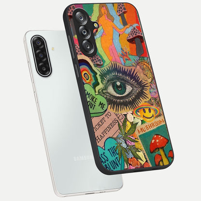 Mystic Eye Wonderland Glass Case displayed in angled mockup highlighting magical eye illustration with dreamy aesthetic.