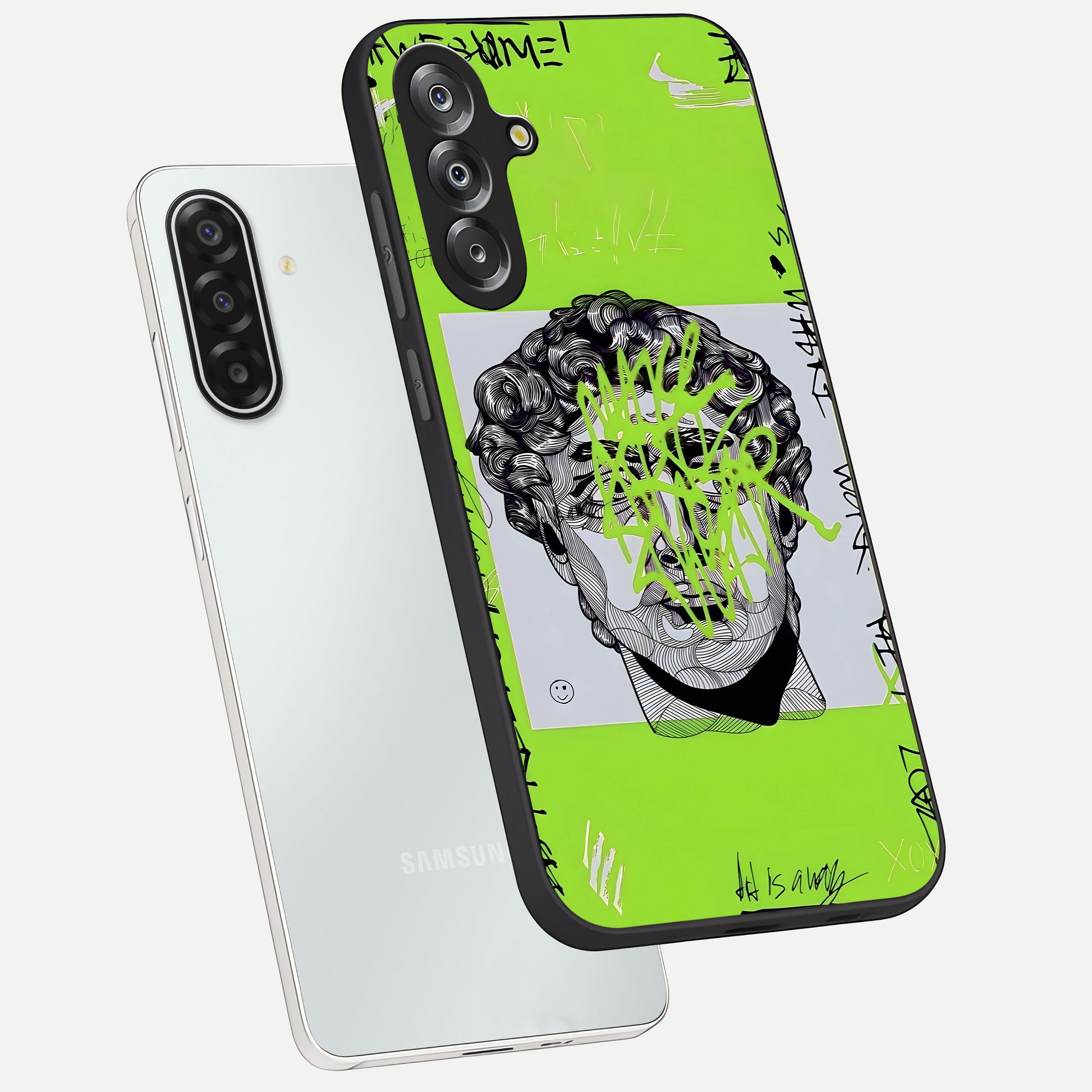 Neo Graffiti Rebellion Glass Case displayed in angled mockup highlighting urban street art design with rebellious aesthetic.
