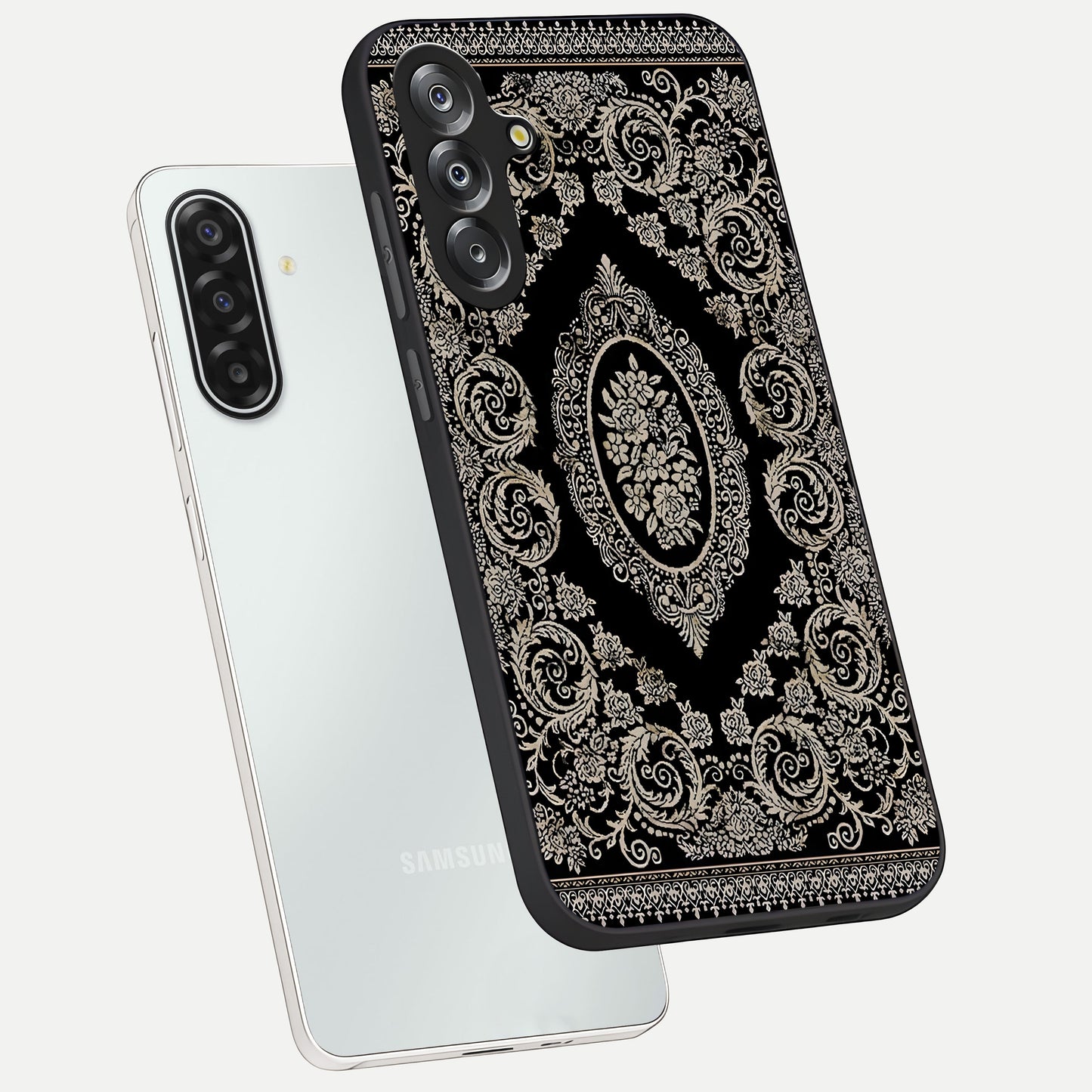 Noir Bloom Elegance Glass Case displayed in angled mockup highlighting refined flower design with stylish noir aesthetic.