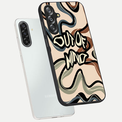 Out Of Mind Glass Case displayed in angled mockup highlighting bold statement design with modern artistic aesthetic.