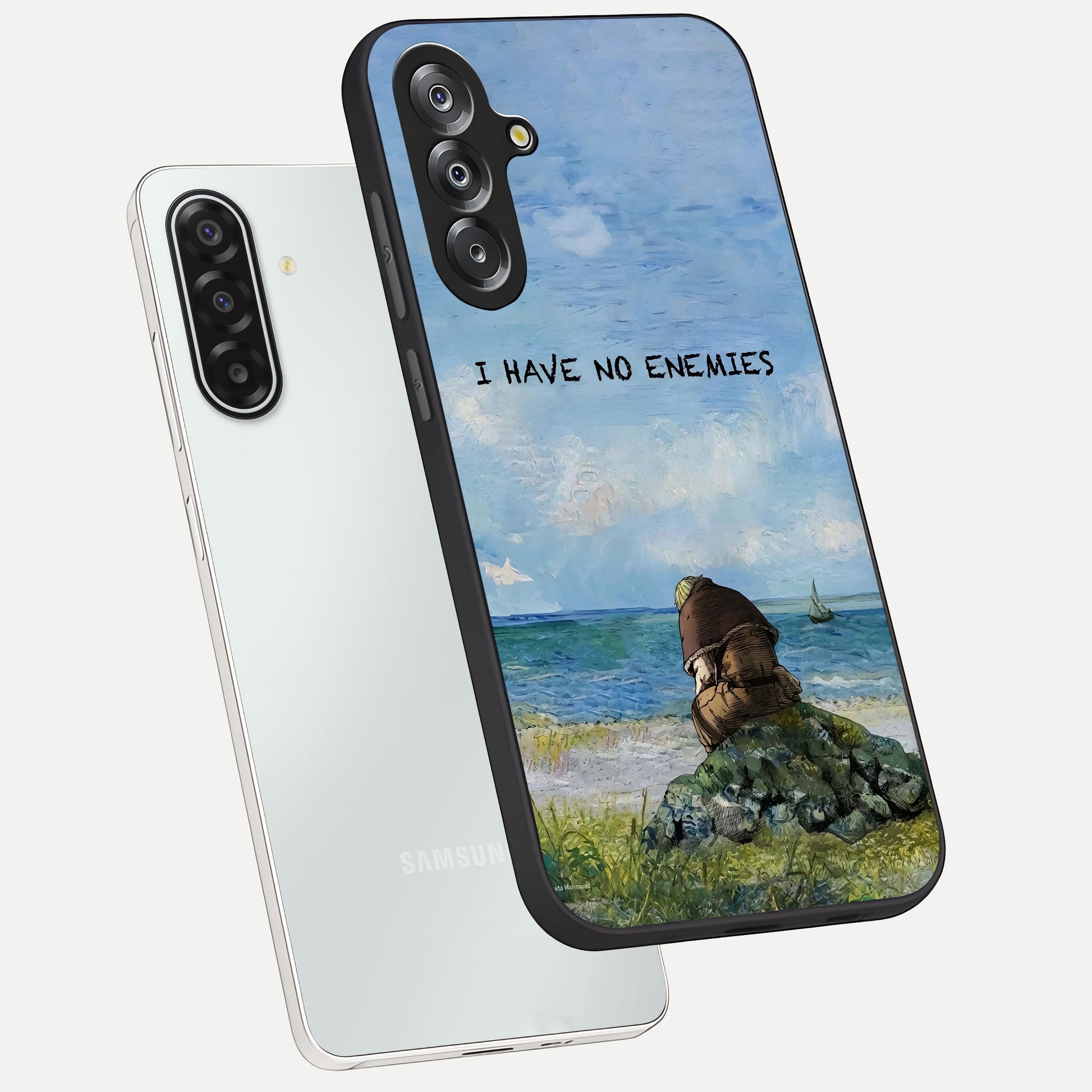 Peace Beyond War Glass Case displayed in angled mockup highlighting meaningful message design with artistic aesthetic style.