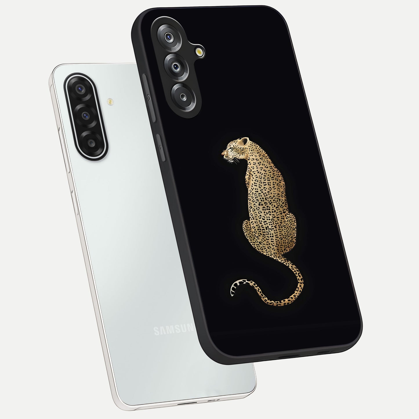 Regal Leopard Glass Case displayed in angled mockup highlighting powerful animal illustration with stylish wild aesthetic.