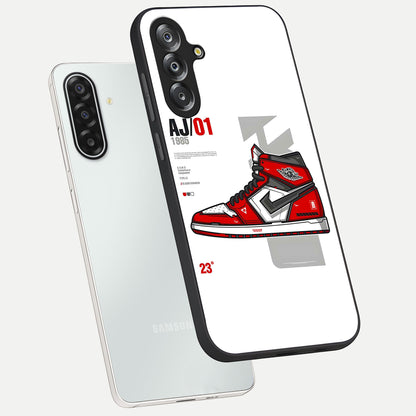 Retro Sneaker Blueprint Glass Case displayed in angled mockup highlighting detailed shoe design with sporty retro aesthetic.