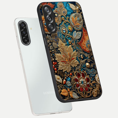 Royal Jewel Garden Glass Case displayed in angled mockup highlighting vibrant jewel inspired floral design with elegant aesthetic.