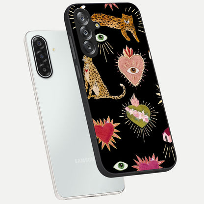 Sacred Jungle Heart Glass Case displayed in angled mockup highlighting lush tropical design with natural aesthetic style.
