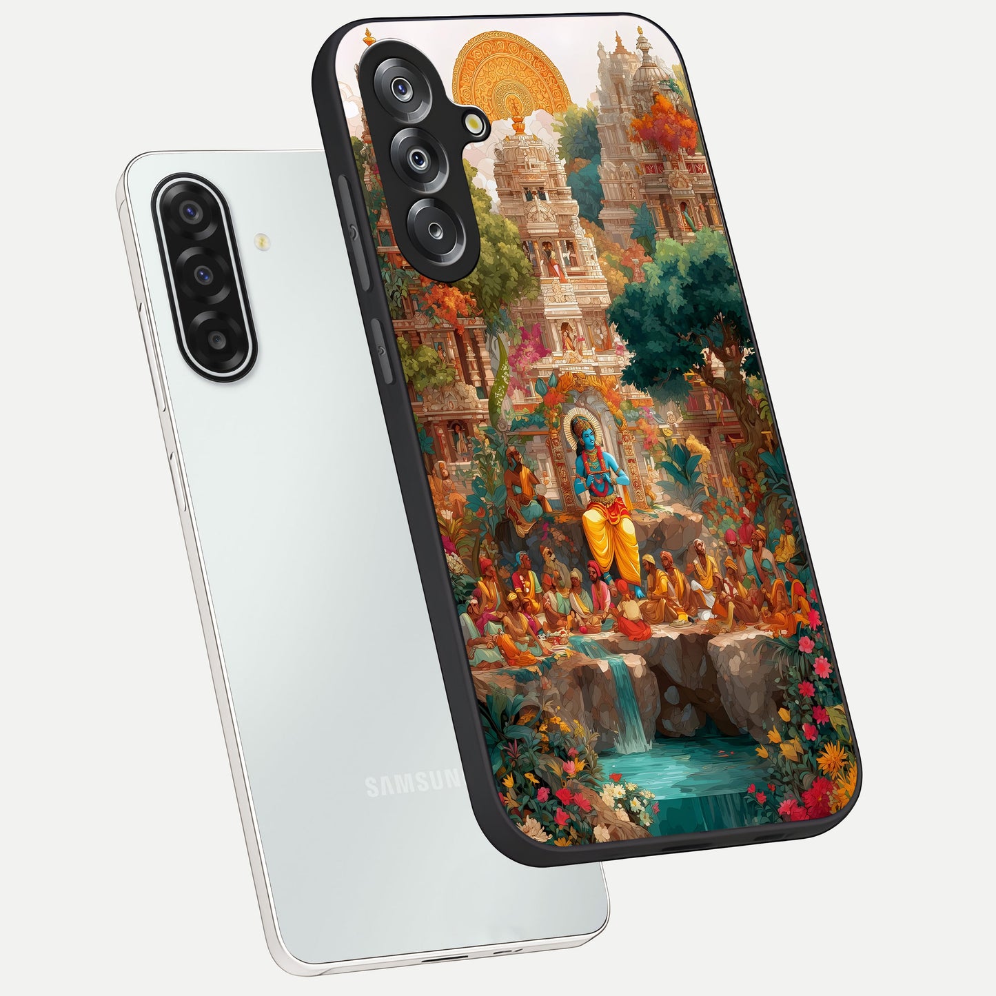 Sacred Sunlight Gods Glass Case displayed in angled mockup highlighting radiant spiritual design with celestial aesthetic.