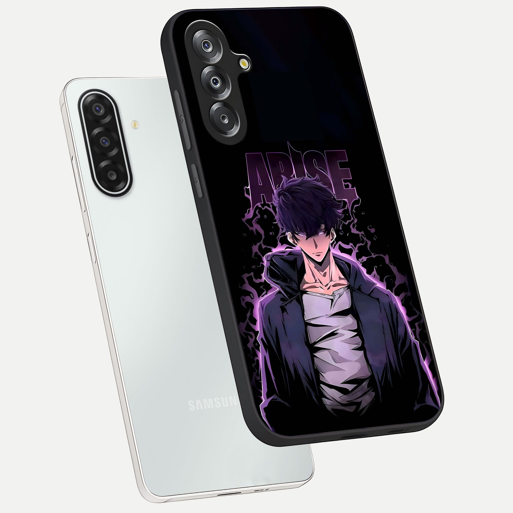 Shadow Monarch Awakening Glass Case displayed in angled mockup highlighting dramatic shadow warrior design with fantasy aesthetic.