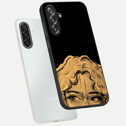 Shri Krishna Art Glass Case displayed in angled mockup highlighting spiritual Krishna illustration with divine aesthetic.