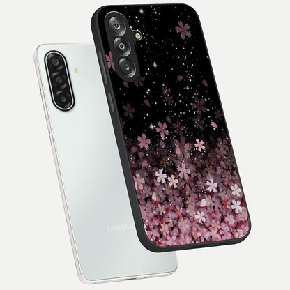 Small Starry Flowers Glass Case displayed in angled mockup highlighting tiny flower pattern with celestial aesthetic style.