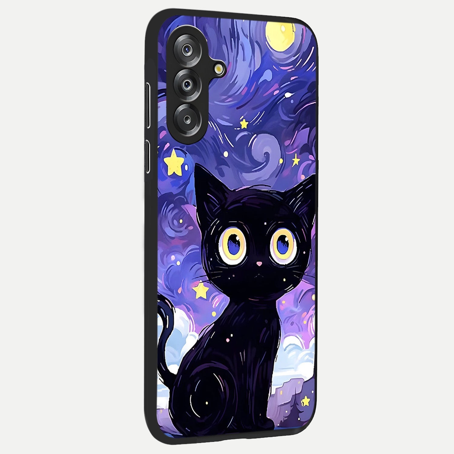 Abstract Cat Art Glass Case upright view showcasing creative feline illustration and aesthetic artistic style.