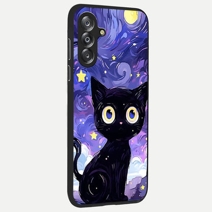 Abstract Cat Art Glass Case upright view showcasing creative feline illustration and aesthetic artistic style.