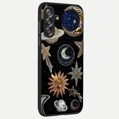 Celestial Gem Constellations Glass Case upright view showcasing cosmic constellation artwork with celestial aesthetic style.