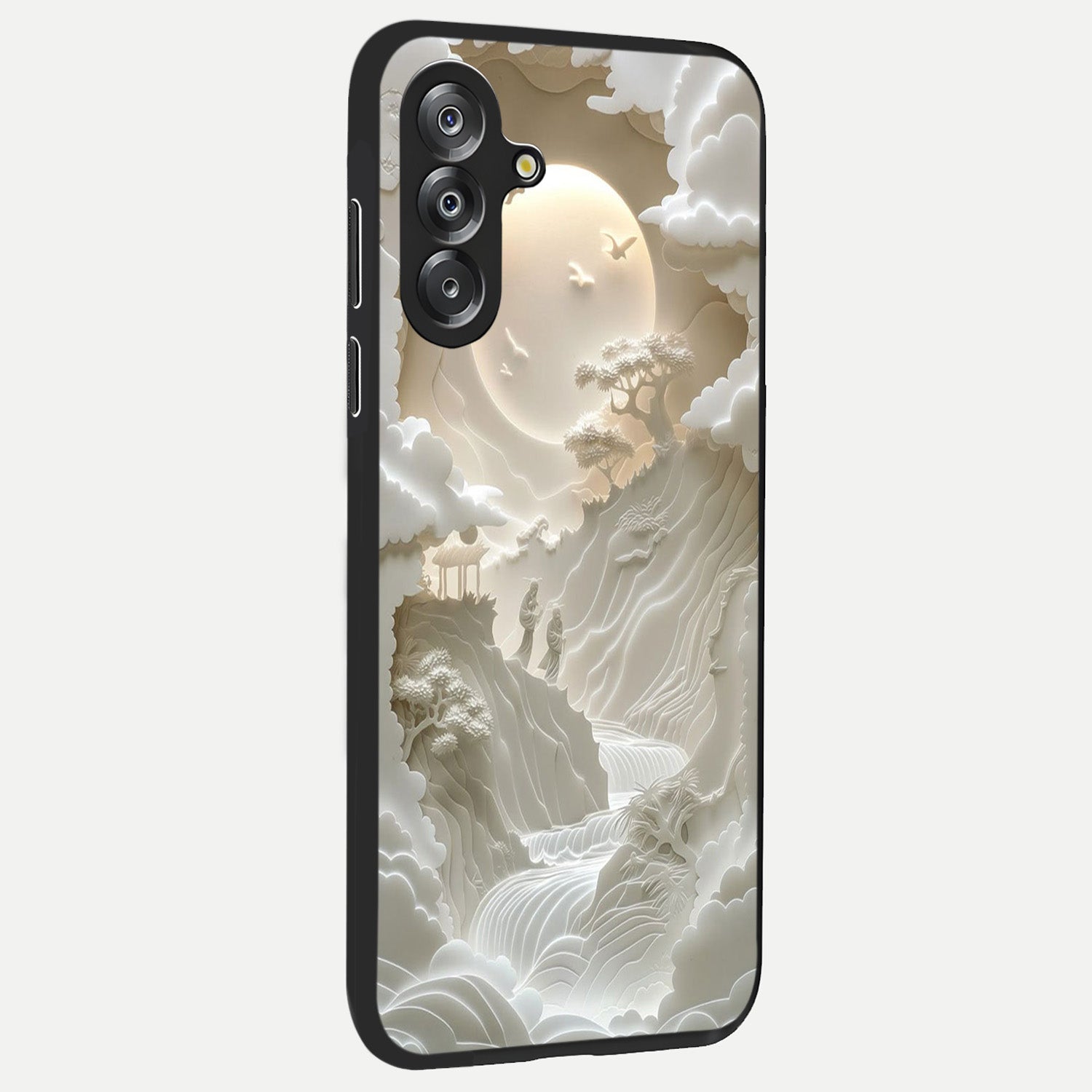 Celestial Origami Glass Case upright view showcasing creative origami artwork with modern celestial style.