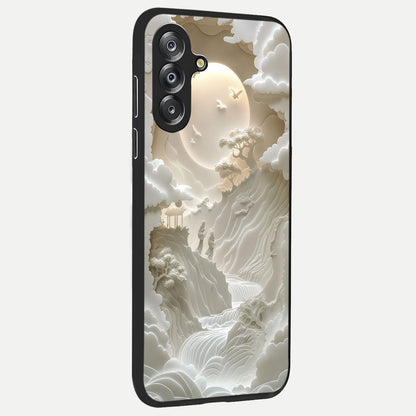 Celestial Origami Glass Case upright view showcasing creative origami artwork with modern celestial style.