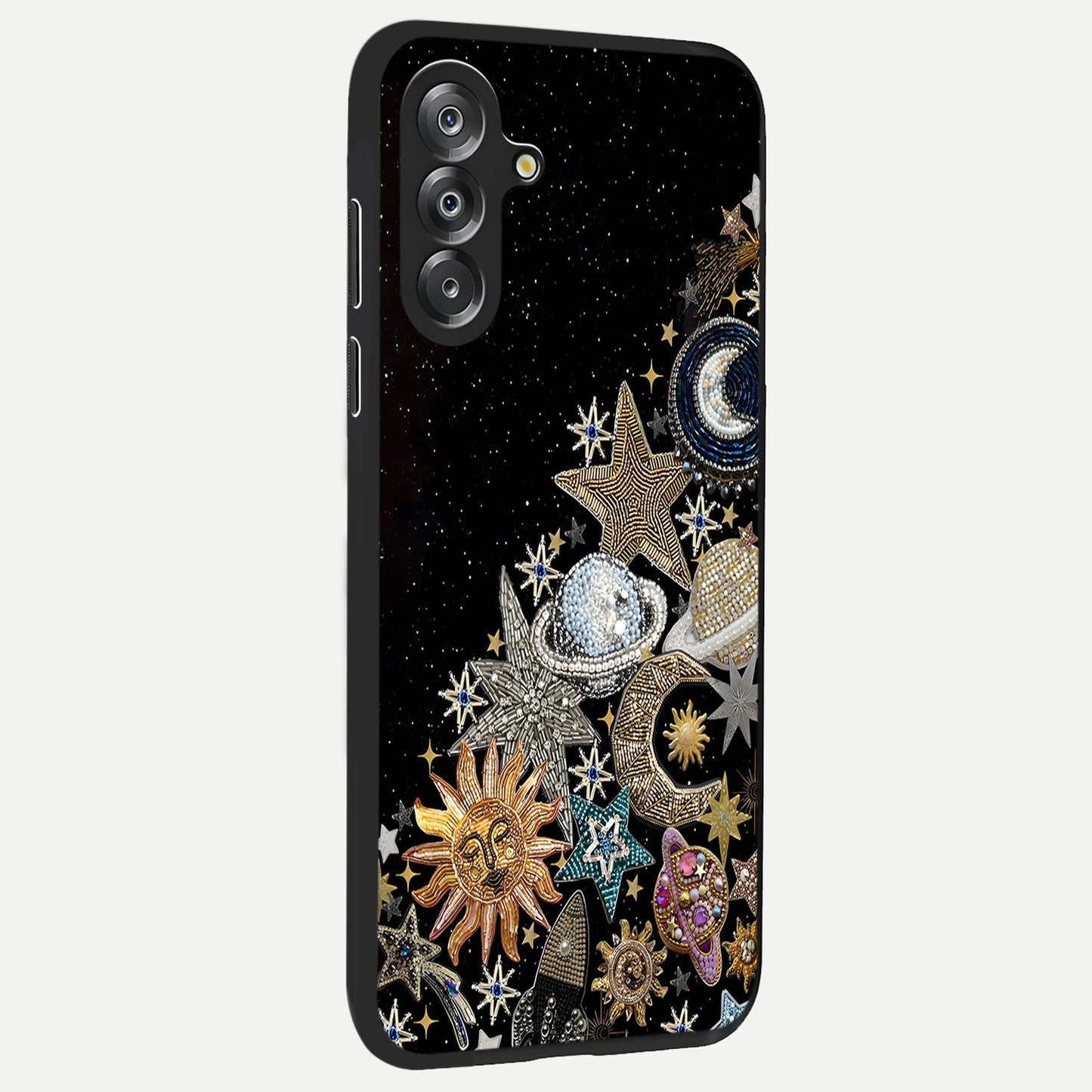 Cosmic Sparkle Dreams Glass Case upright view showcasing glowing cosmic artwork with magical galaxy theme.