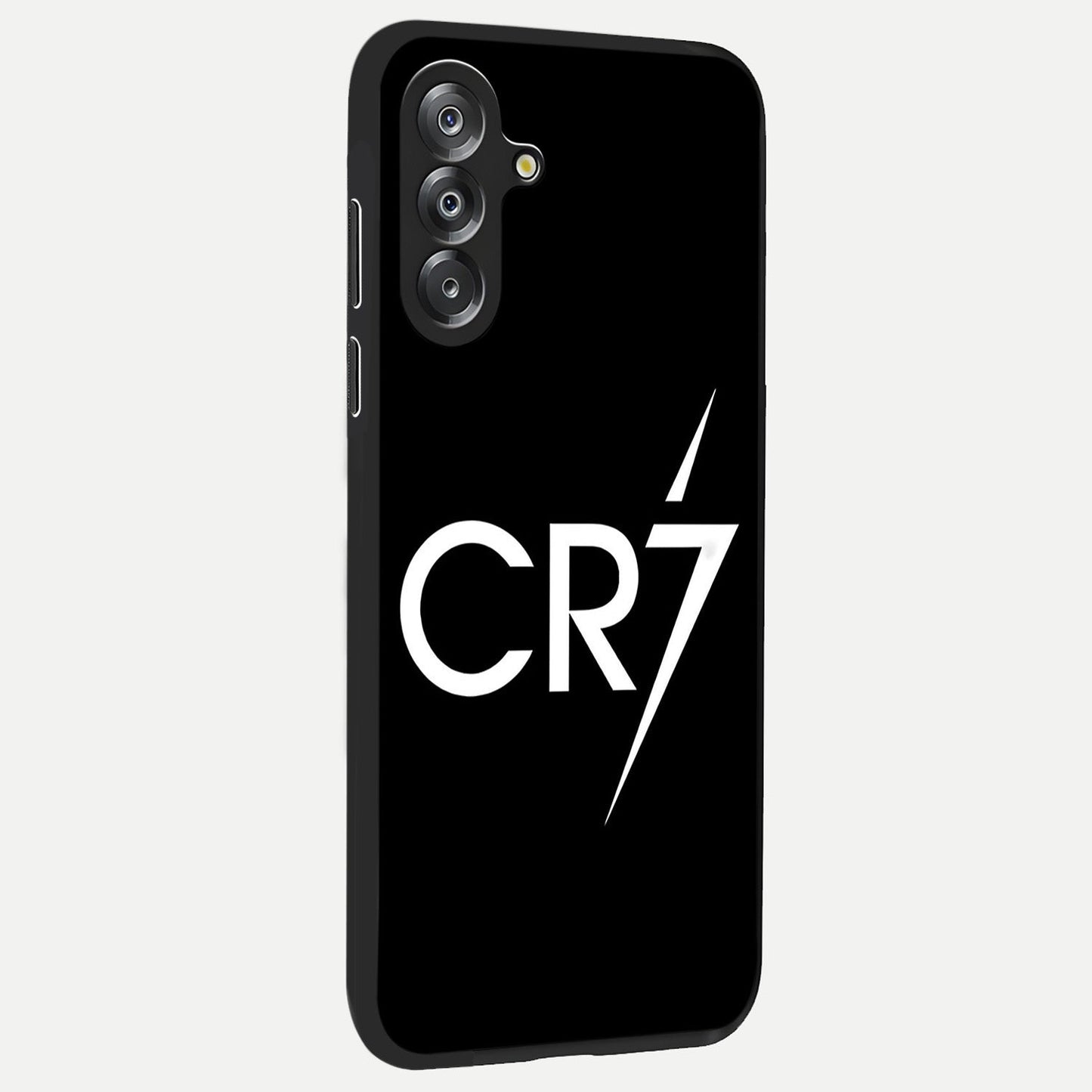 Cr7 Elite Strike Glass Case upright view showcasing energetic football inspired design with modern sports aesthetic.