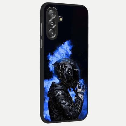 Cyber Sentinel Protocol Glass Case upright view showcasing advanced cyber sentinel artwork with futuristic tech theme.