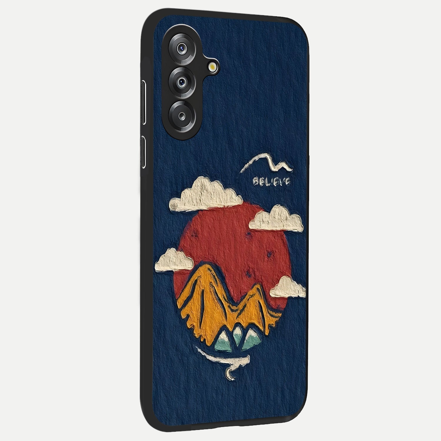 Dream Beyond Mountains Glass Case upright view showcasing beautiful mountain scenery with inspirational nature theme.