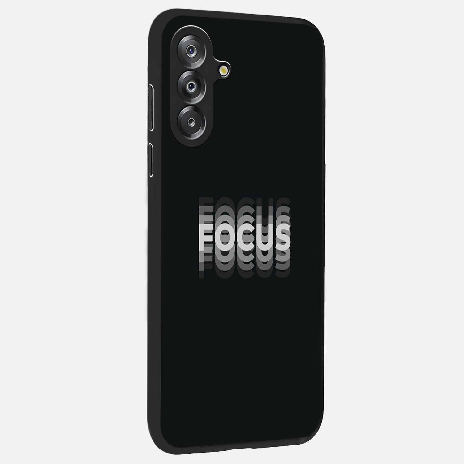 Focus Mode On Glass Case upright view showcasing strong typography statement with sleek motivational theme.
