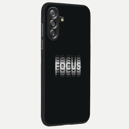 Focus Mode On Glass Case upright view showcasing strong typography statement with sleek motivational theme.