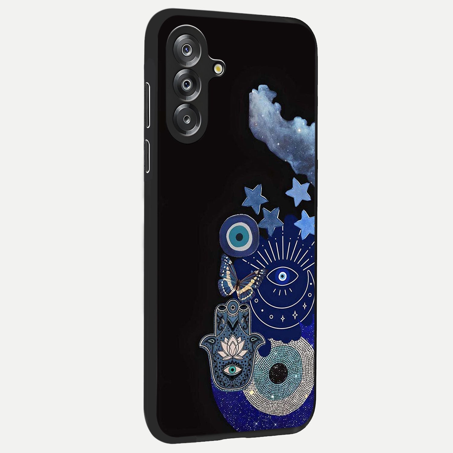 Galactic Charm Cluster Glass Case upright view showcasing glowing cosmic charm artwork with magical celestial style.