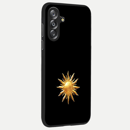 Golden Sun Minimalism Glass Case upright view showcasing haunting graveyard artwork with dramatic dark theme.