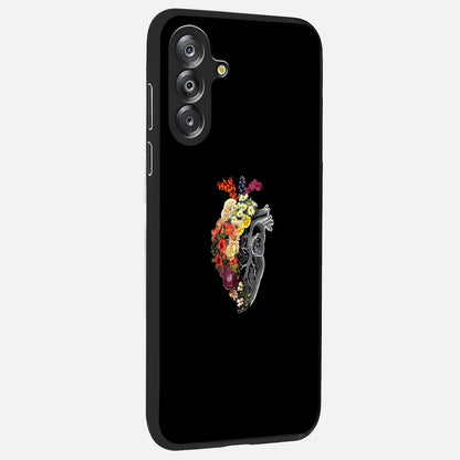 Heart With Flowers Glass Case upright view showcasing decorative heart and floral artwork with sweet romantic theme.