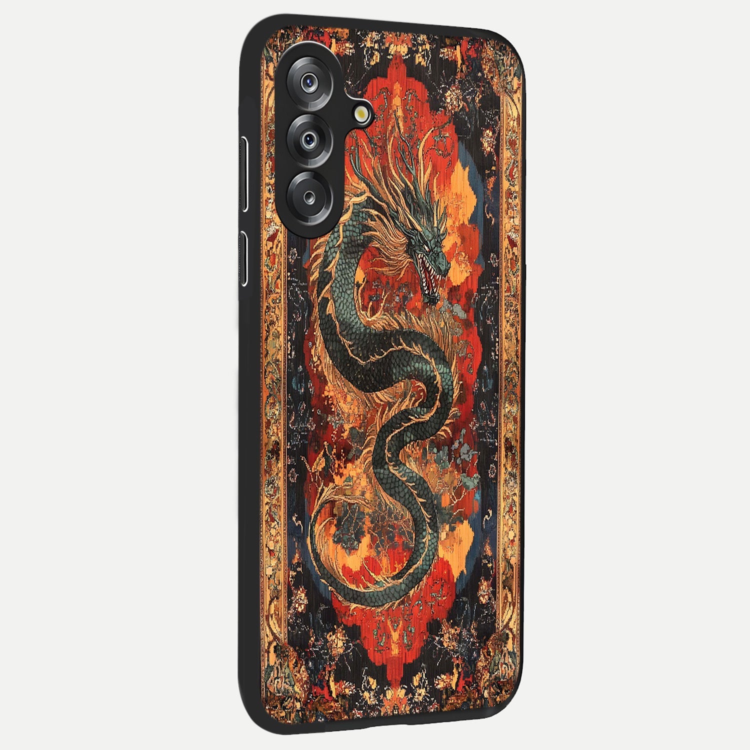 Inferno Dragon Soul Glass Case upright view showcasing intense dragon artwork with fantasy fire theme.