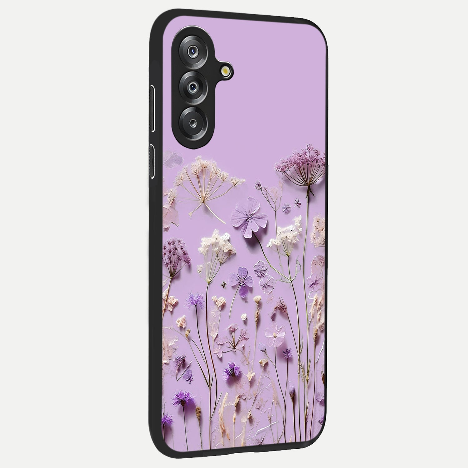 Lavender Blossom Dream Glass Case upright view showcasing delicate lavender blossom artwork with peaceful floral theme.