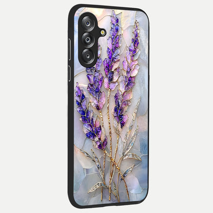 Lavender Dream Glow Glass Case upright view showcasing radiant lavender glow artwork with calming dreamy theme.