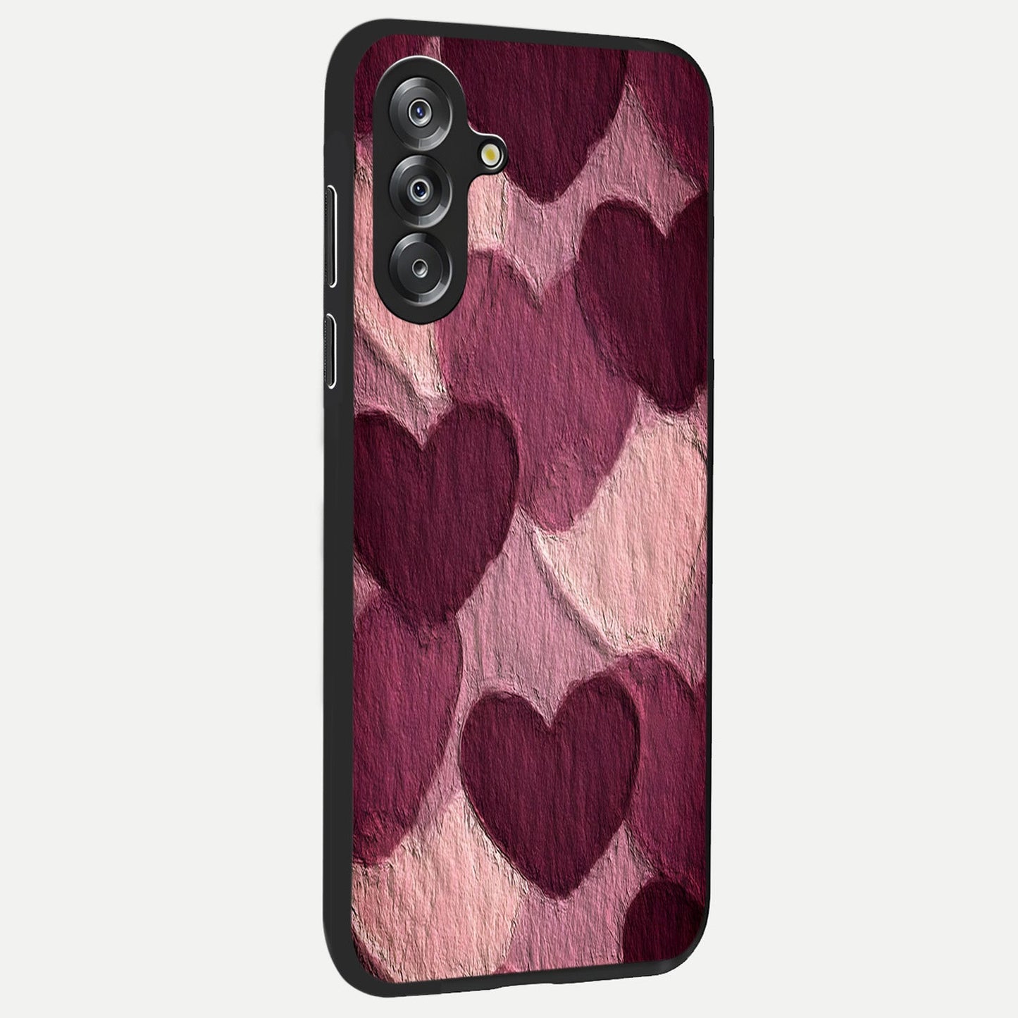 Layered Paper Hearts Glass Case upright view showcasing decorative layered heart artwork with sweet love theme.