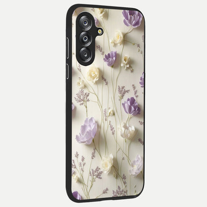 Lilac Breeze Harmony Glass Case upright view showcasing delicate lilac artwork with peaceful floral theme.