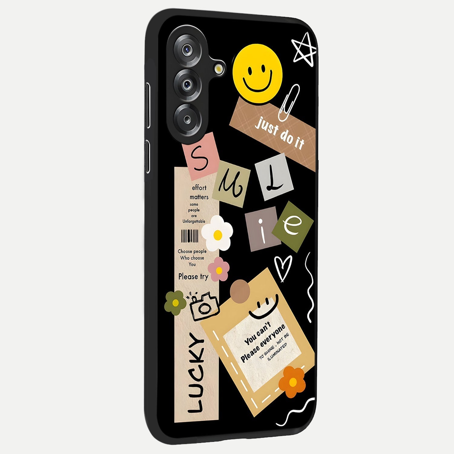 Lucky Aesthetic Collage Glass Case upright view showcasing vibrant collage artwork with youthful aesthetic theme.