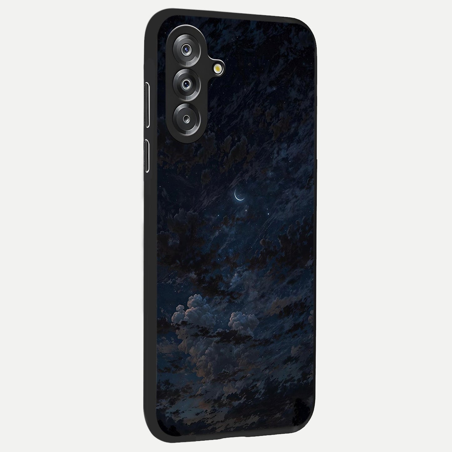 Lunar Veil Silence Glass Case upright view showcasing calm moon themed artwork with serene night atmosphere.
