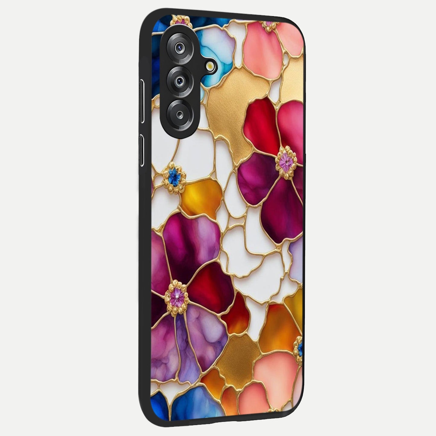 Marble Flower Pattern Glass Case upright view showcasing decorative marble flower artwork with refined style.