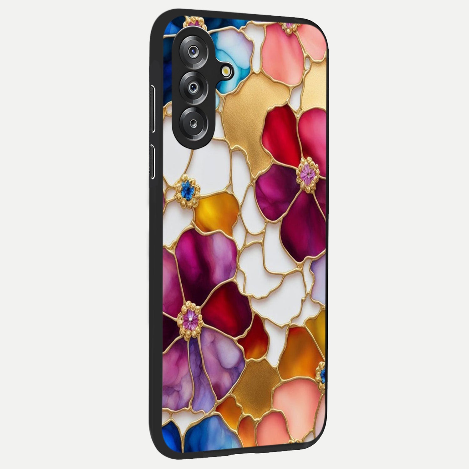 Marble Flower Pattern Glass Case upright view showcasing decorative marble flower artwork with refined style.
