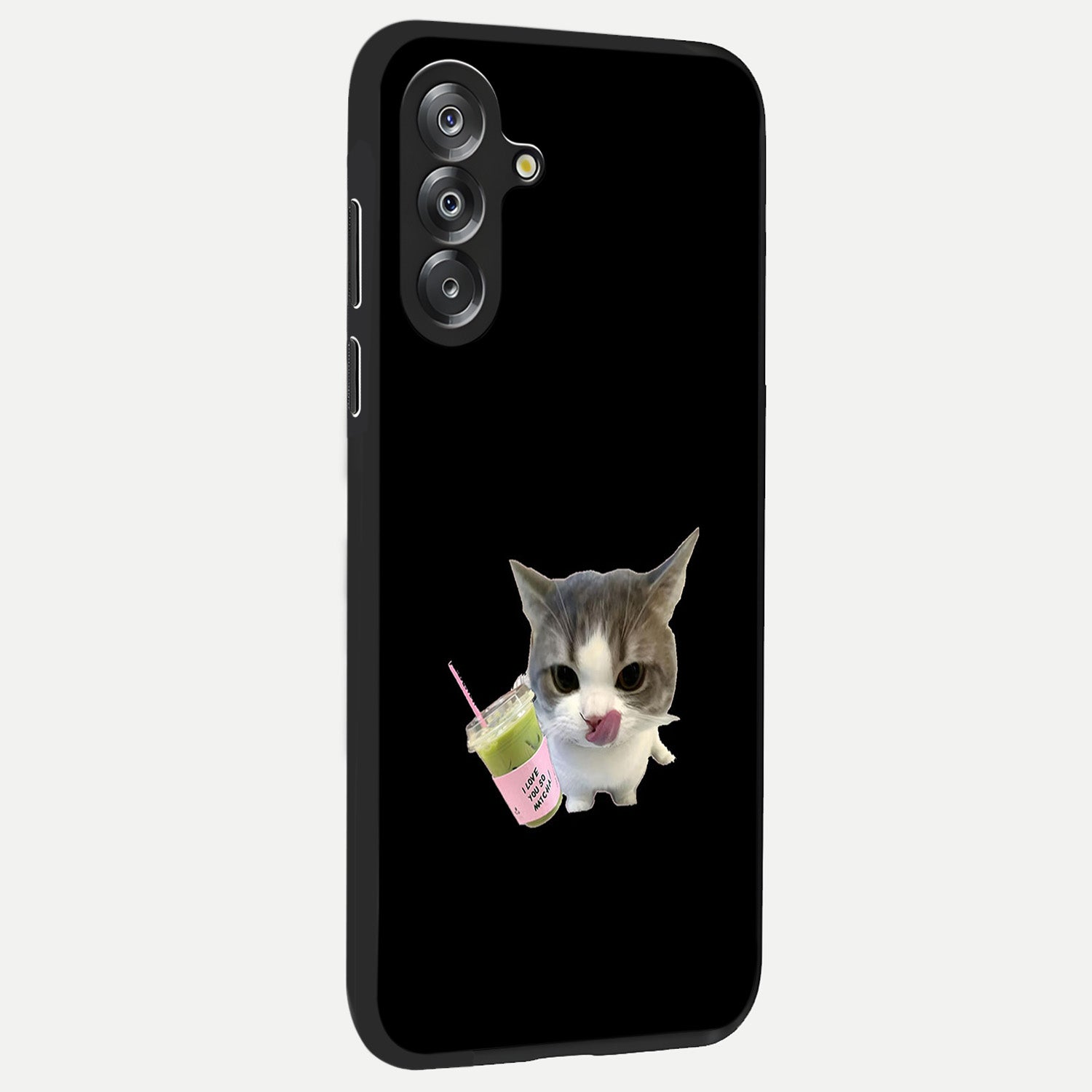 Matcha Cat Style Glass Case upright view showcasing charming cat artwork with cozy aesthetic theme.