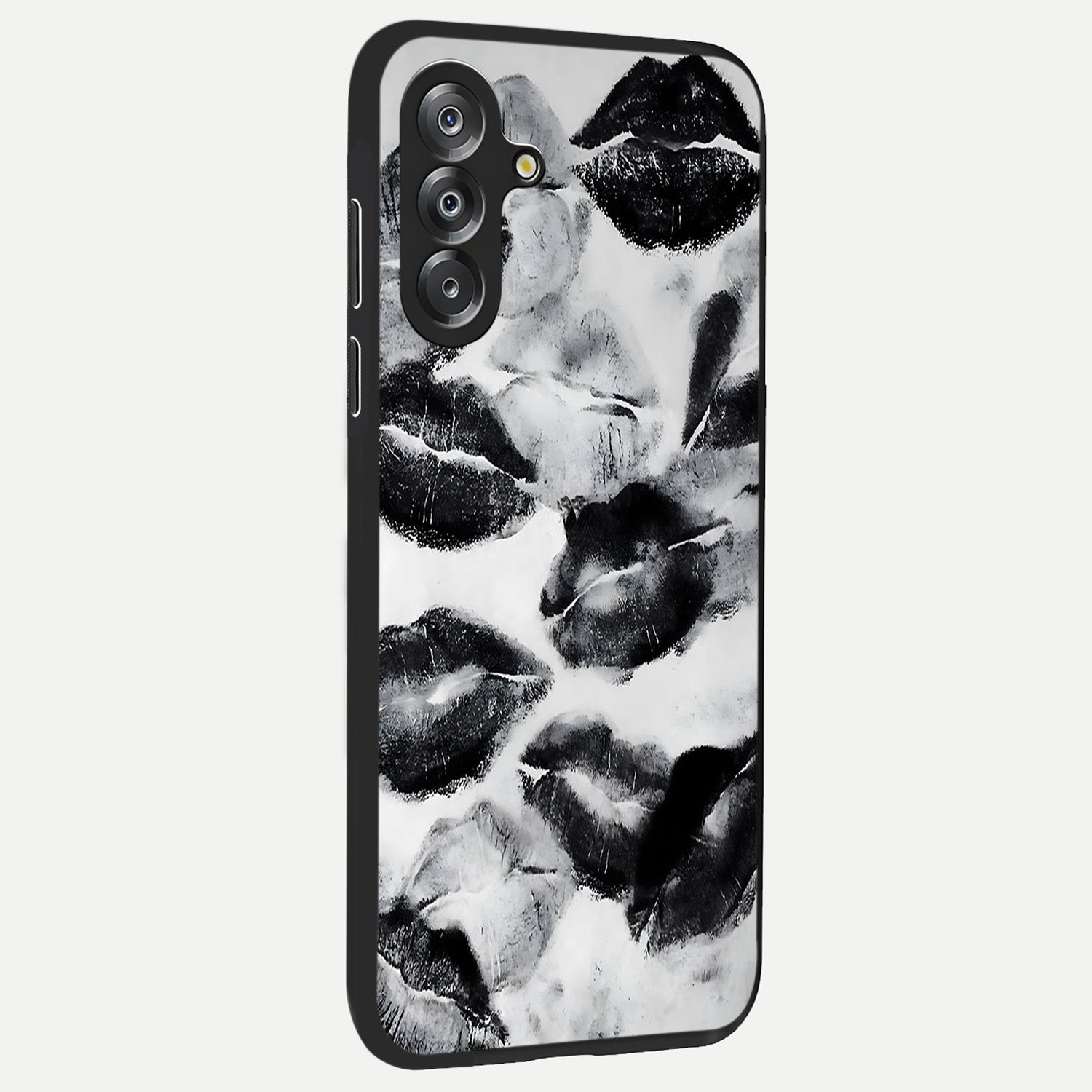Midnight Kiss Marks Glass Case upright view showcasing stylish kiss mark artwork with trendy romantic theme.
