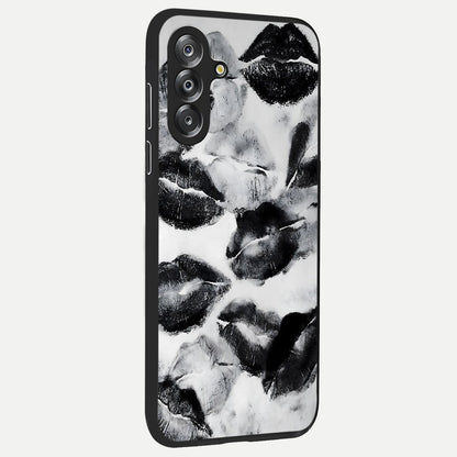 Midnight Kiss Marks Glass Case upright view showcasing stylish kiss mark artwork with trendy romantic theme.