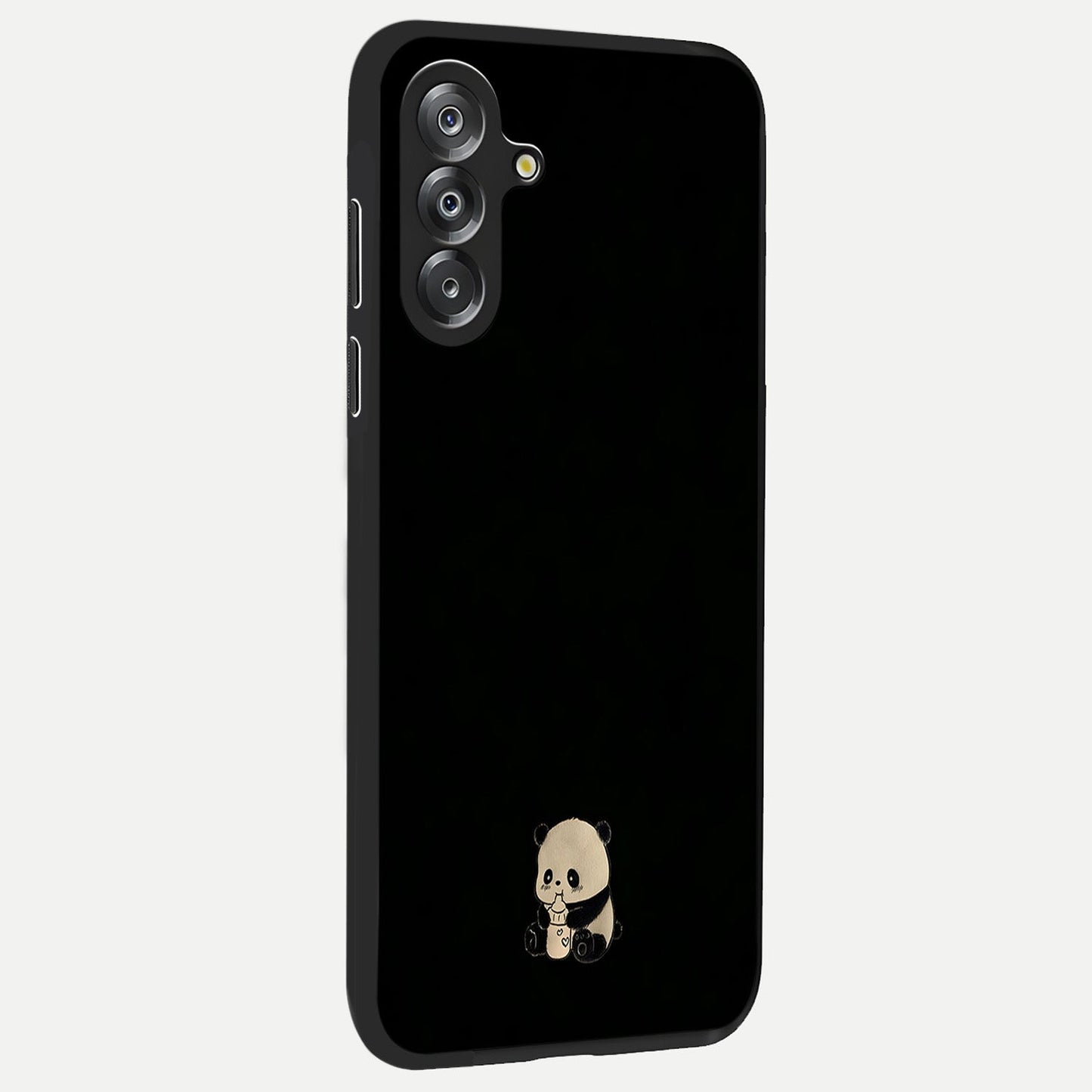 Midnight Panda Love Glass Case upright view showcasing charming panda artwork with playful romantic theme.