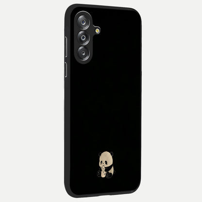 Midnight Panda Love Glass Case upright view showcasing charming panda artwork with playful romantic theme.