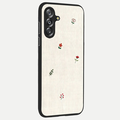 Minimalistic Blue With White Flower Pattern Glass Case upright view showcasing clean white flower artwork with calming blue theme.