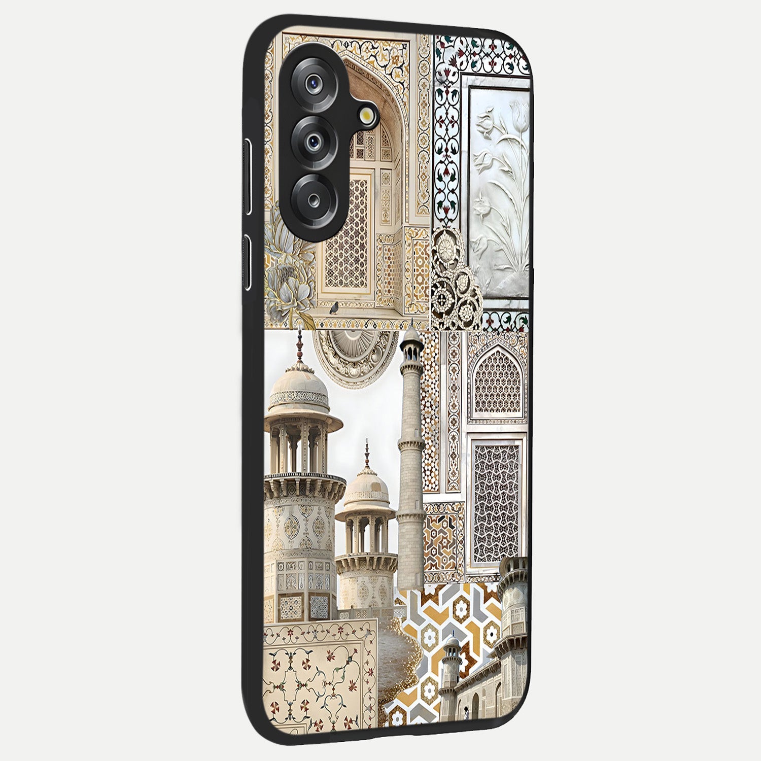 Mughal Marble Legacy Glass Case upright view showcasing ornate Mughal design with luxurious traditional theme.